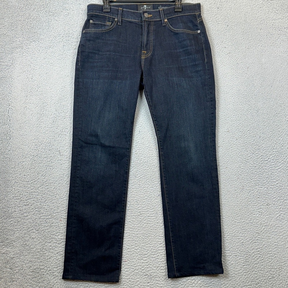 7 For All Mankind Jeans Mens 34 Slimmy Luxe Performance Blue Dark Wash Denim EUC